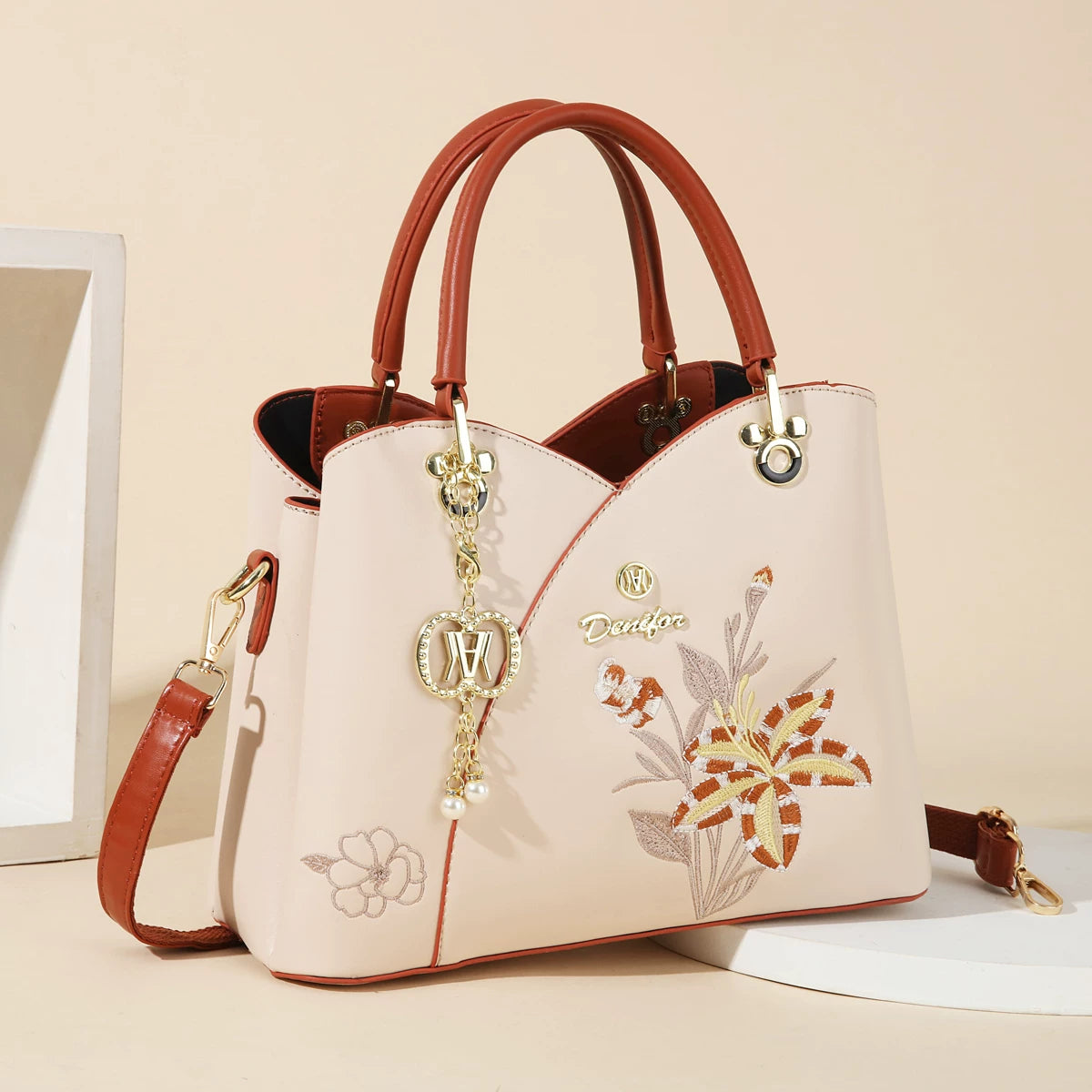 Carnation or Azalea Embroidered Handbag