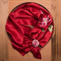 Double-Sided Lotus Silk Scarf with Ring