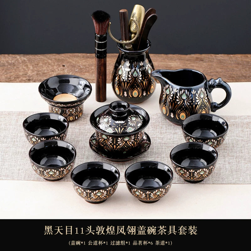 Phoenix Feather Tenmoku Tea Set