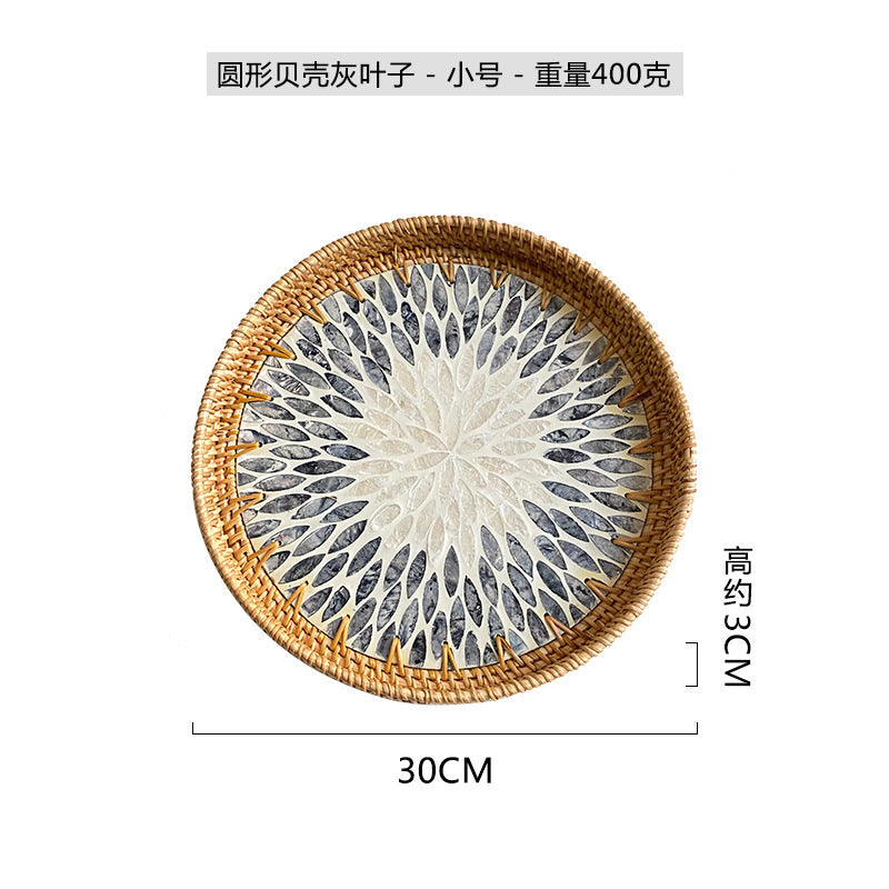 Rattan & Shell Inlay Round Tray