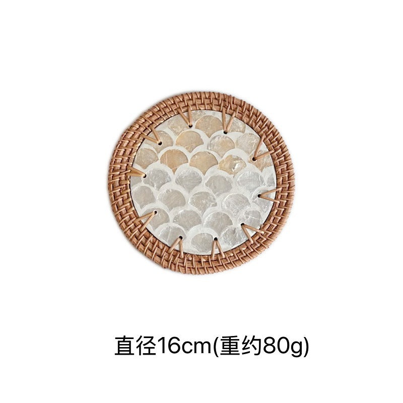 Rattan & Shell Coaster