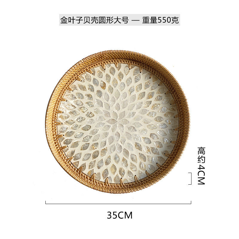 Rattan & Shell Inlay Round Tray