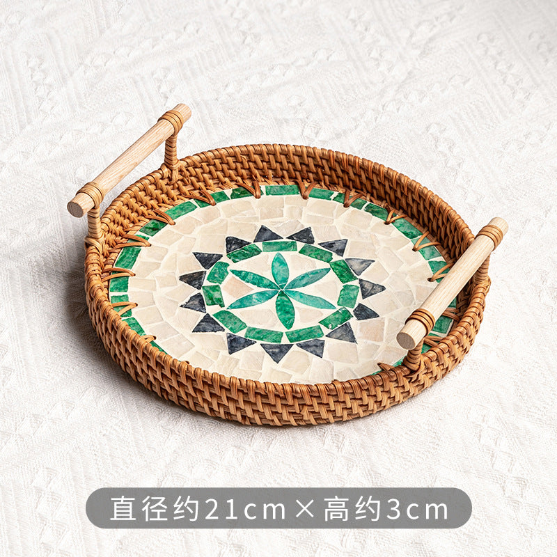 Rattan & Shell Inlay Serving Tray