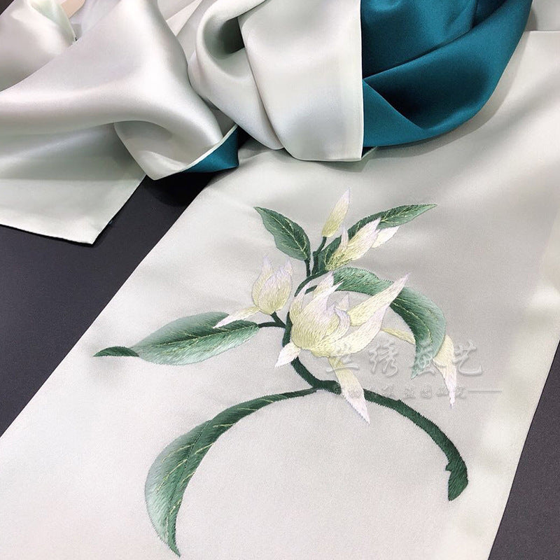 Su Embroidered Mulberry Silk Scarf, 155cm