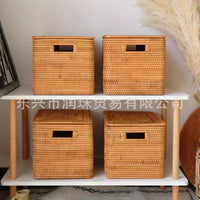 Rattan Storage Basket with Handles & Lid