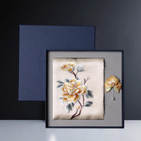 Embroidered Mulberry Silk Scarf and Brooch Set