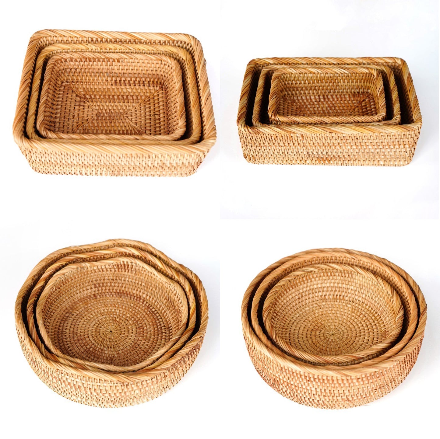 Rattan Fruit Tray, Wave & Square Styles