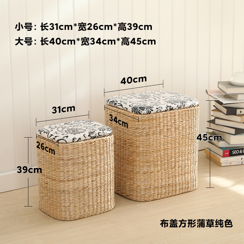 Woven Cattail Storage Ottoman