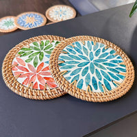 Rattan & Shell Coaster