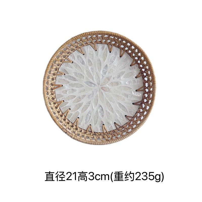 Openwork Rattan & Shell Tray