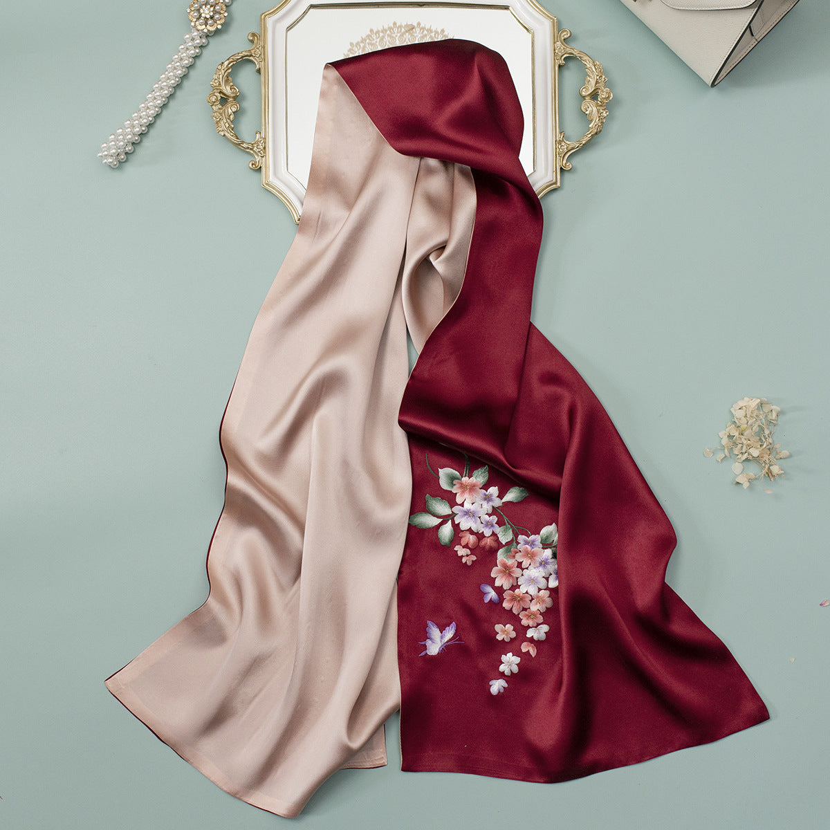 Su Embroidery Mulberry Silk Scarf with Gift Box