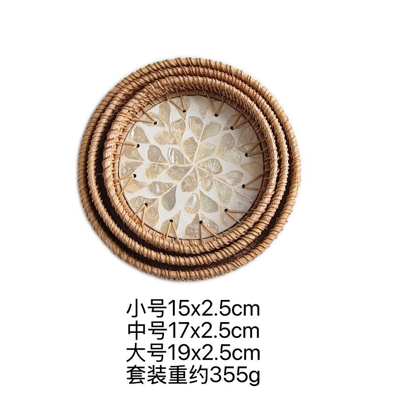 Mini Rattan & Shell Basket Set of 3