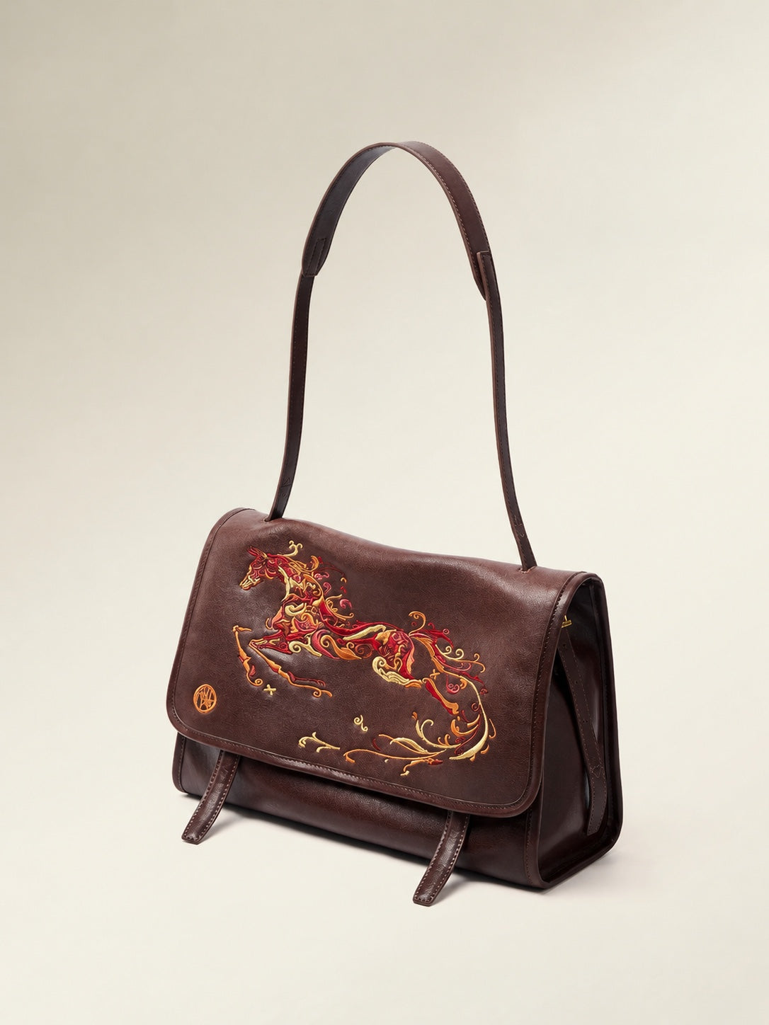 Embroidered Leather Messenger Bag