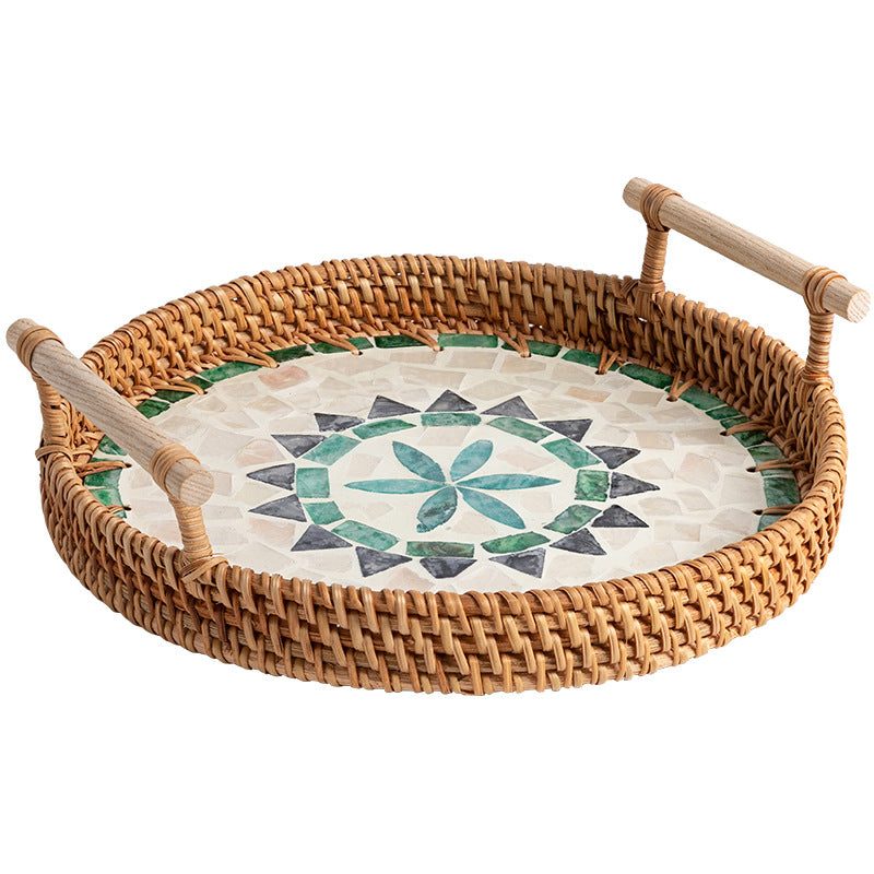 Rattan & Shell Inlay Serving Tray