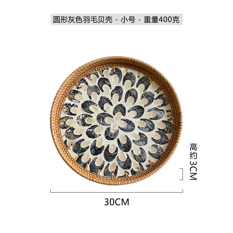 Rattan & Shell Inlay Round Tray