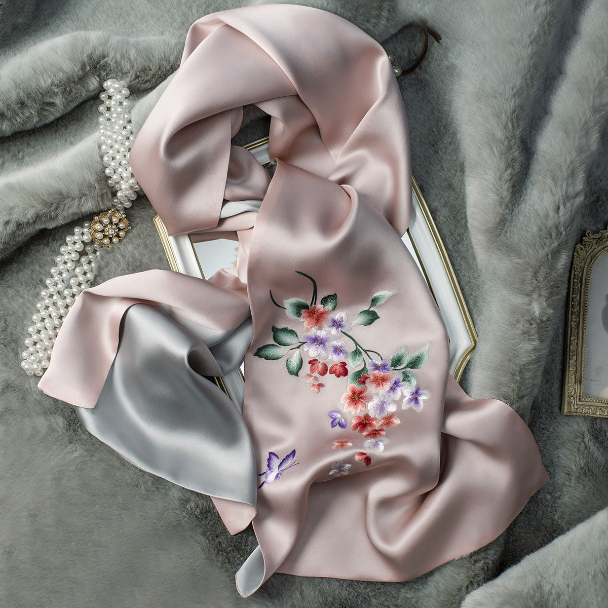 Su Embroidery Mulberry Silk Scarf with Gift Box