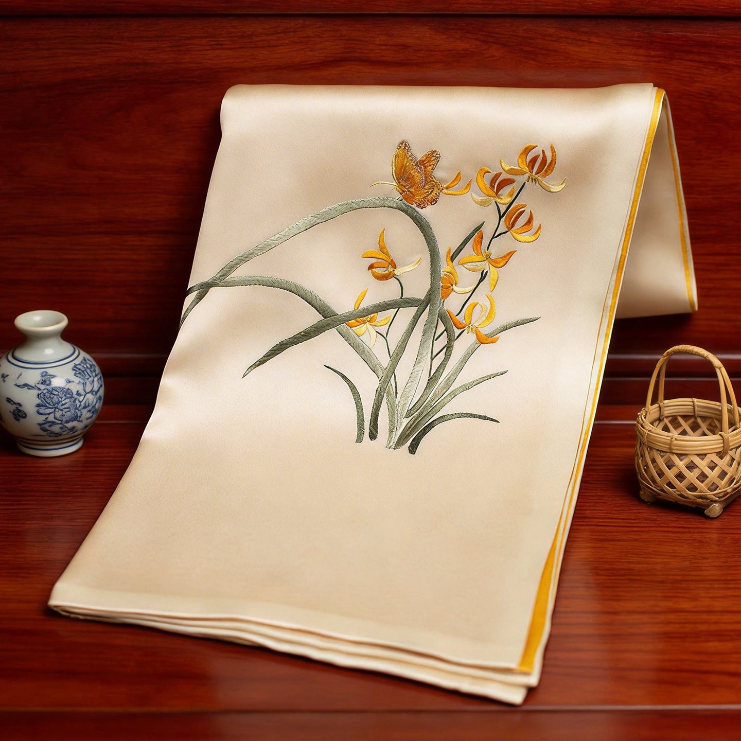 100% Mulberry Silk Su Embroidery Long Scarf