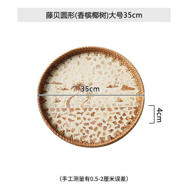 Rattan & Shell Inlay Round Tray