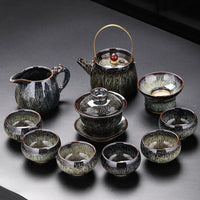 Kiln-Change Jian Ware Loop-Handle Tea Set