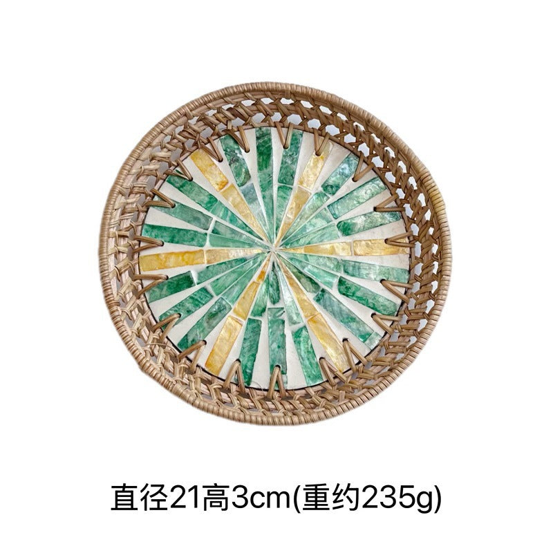 Openwork Rattan & Shell Tray