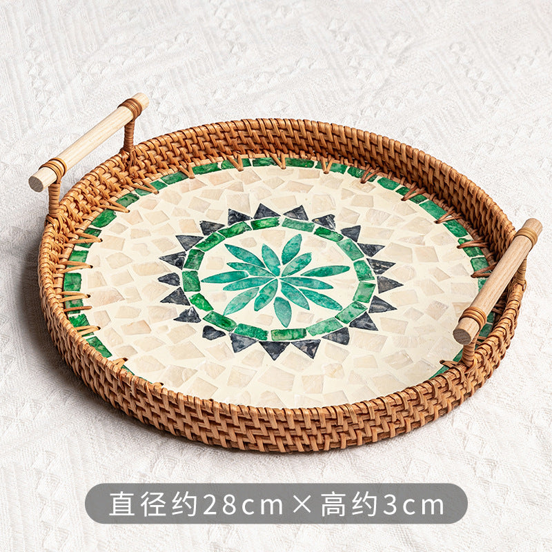Rattan & Shell Inlay Serving Tray