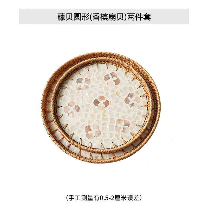 Rattan & Shell Inlay Round Tray