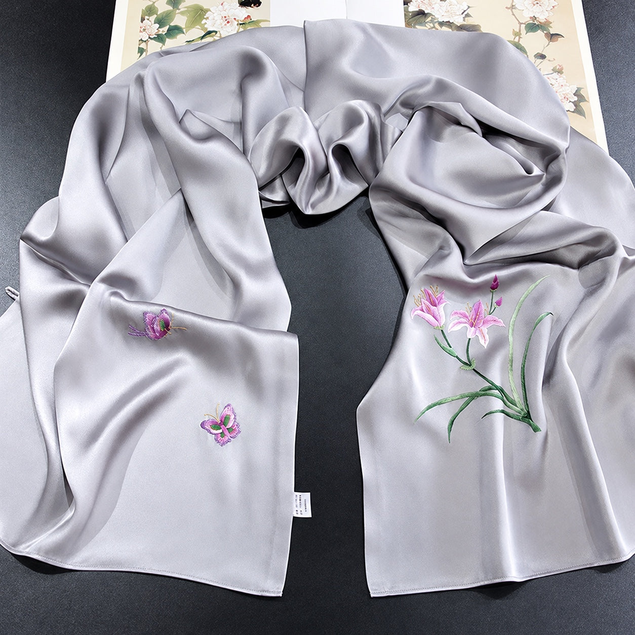Daylily Su Embroidered Silk Scarf, 175cm