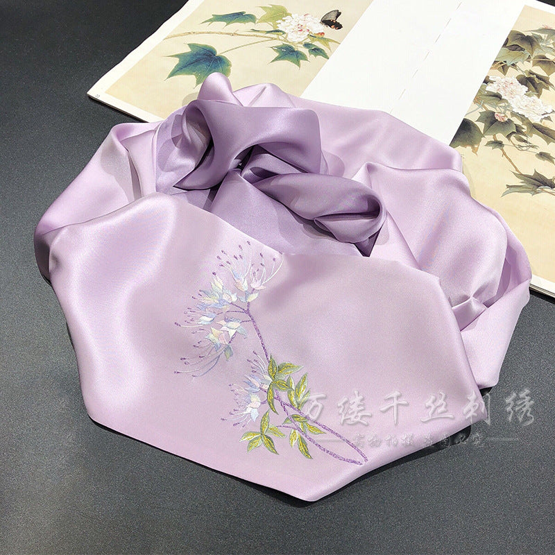 Hand Embroidered Mulberry Silk Scarf, Pastel