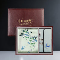Embroidered Mulberry Silk Scarf and Wallet Set