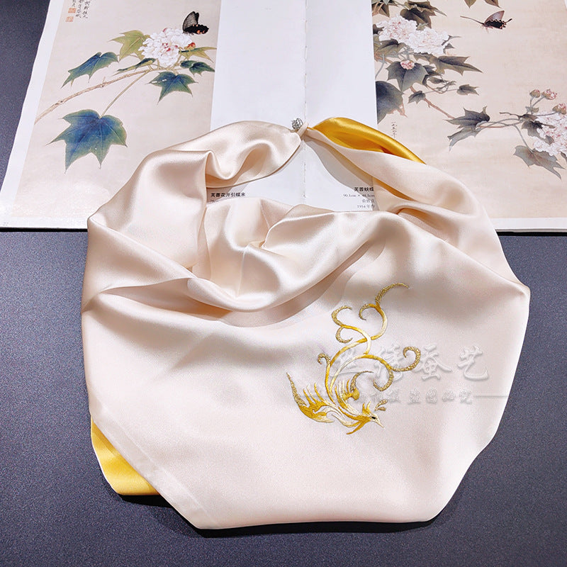 Mulberry Silk Embroidered Square Scarf 55cm