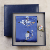 Magpie and Plum Silk Scarf with Brooch