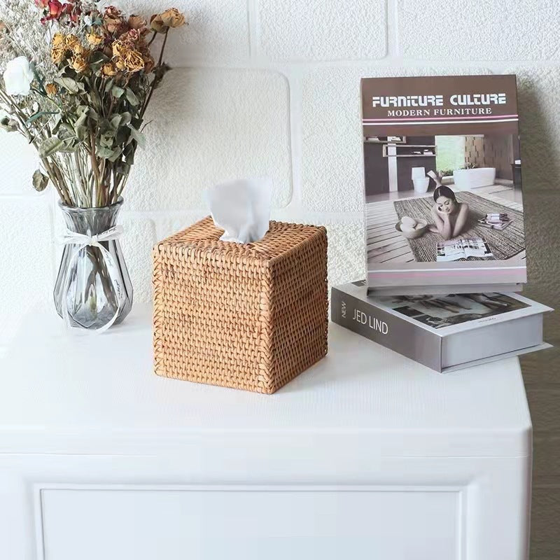 Square Rattan Tissue Box