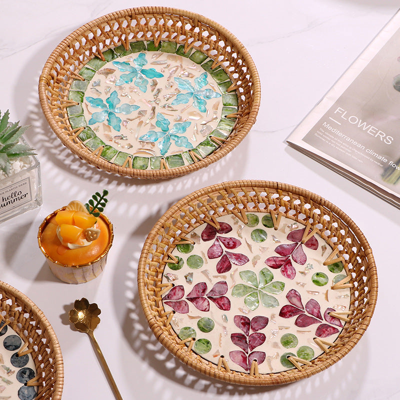 Openwork Rattan & Shell Tray