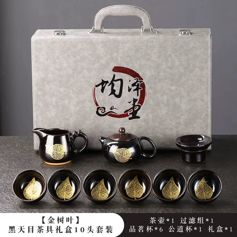 Black Tenmoku Gold Leaf Tea Set