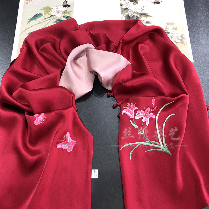 Daylily Su Embroidered Silk Scarf, 175cm