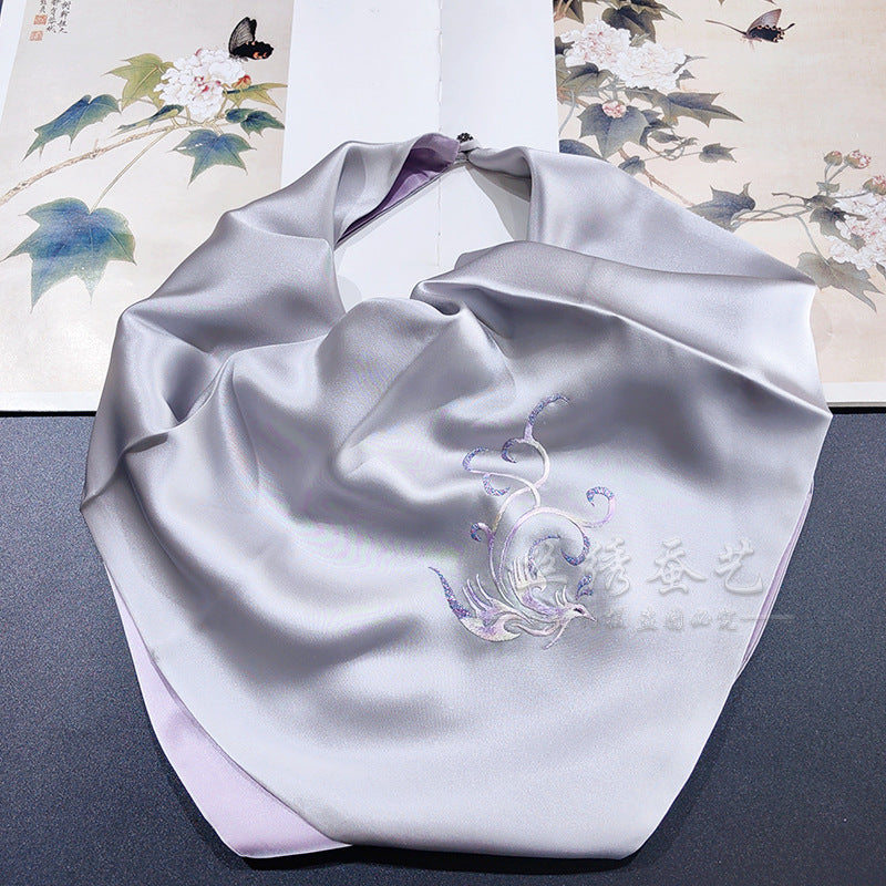 Mulberry Silk Embroidered Square Scarf 55cm