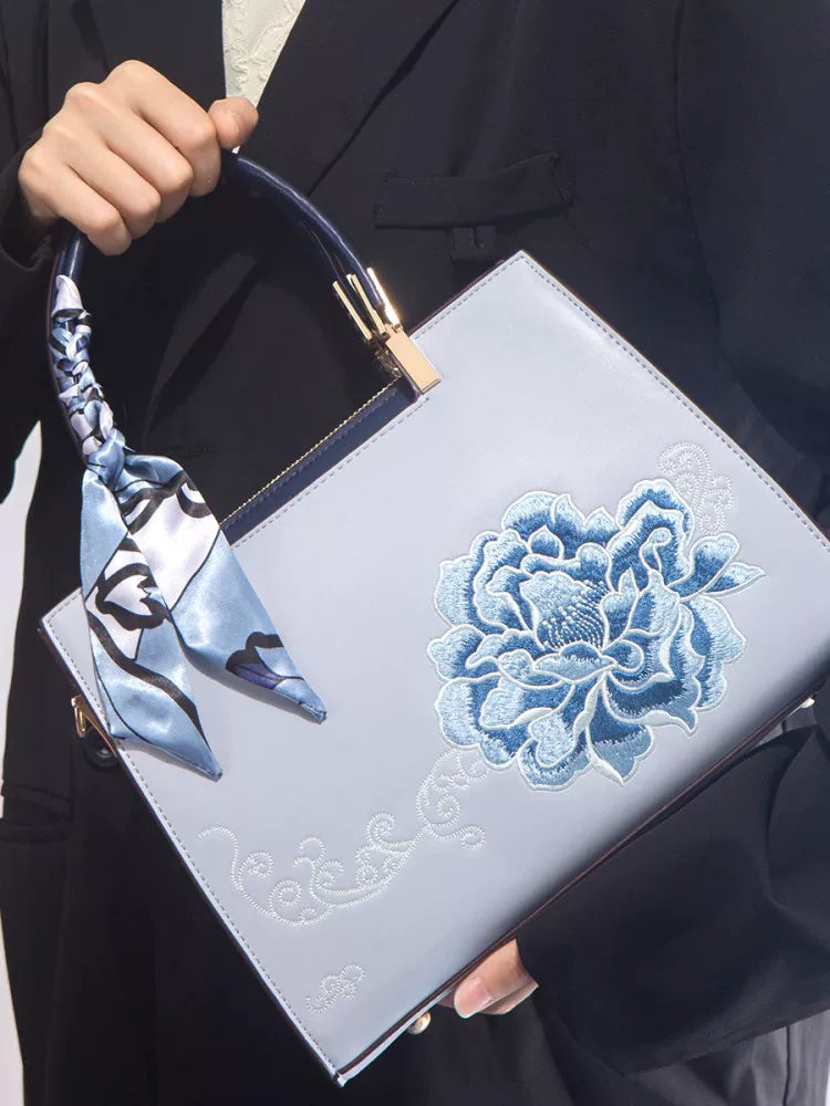 Embroidered Crossbody Top-Handle Bag