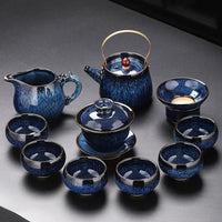 Kiln-Change Jian Ware Loop-Handle Tea Set