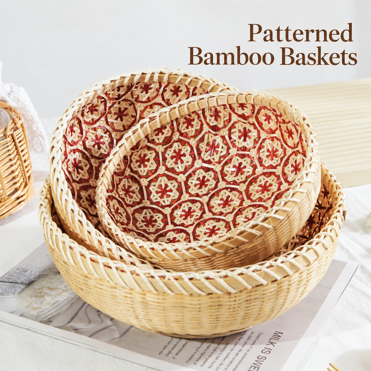 Woven Bamboo Basket, Round or Oval