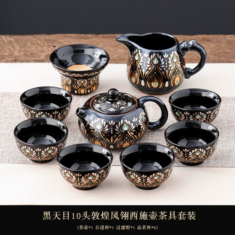 Phoenix Feather Tenmoku Tea Set