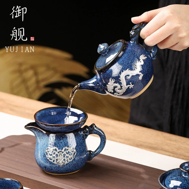 Tin-Inlaid Traditional Chinese Tea Set