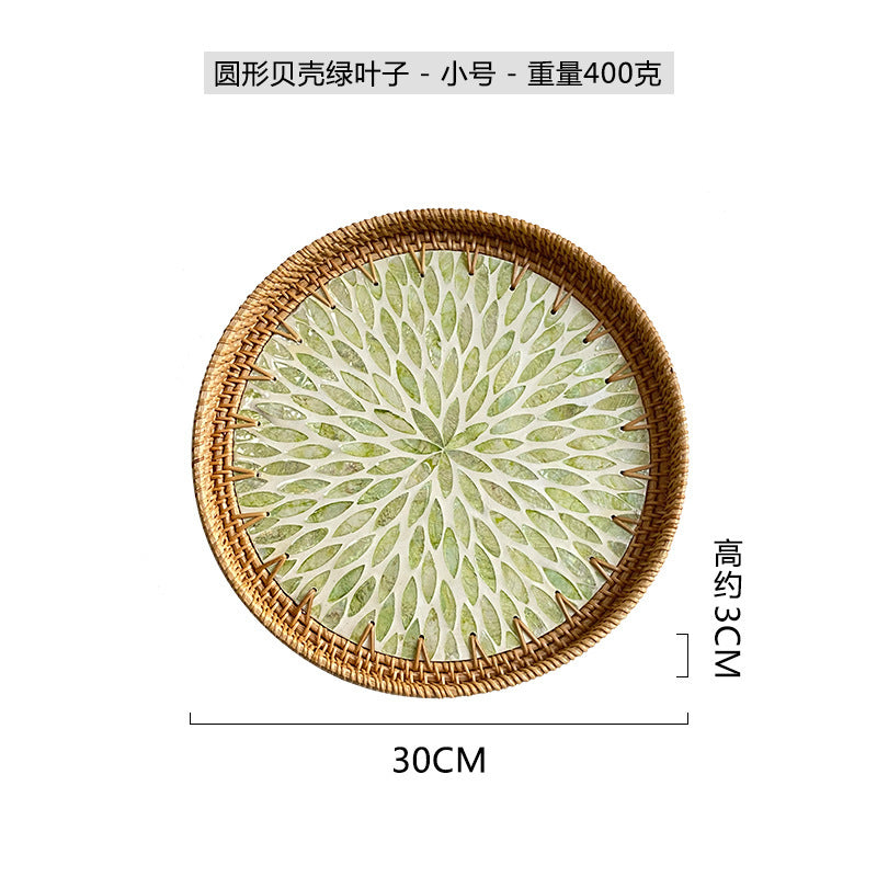 Rattan & Shell Inlay Round Tray