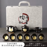 Black Tenmoku Gold Leaf Tea Set