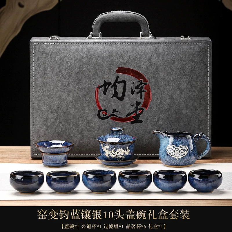 Tin-Inlaid Traditional Chinese Tea Set
