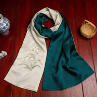 100% Mulberry Silk Su Embroidery Long Scarf