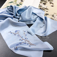 Hand Embroidered Silk Scarf, Blue Tones