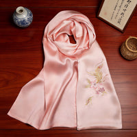 100% Mulberry Silk Su Embroidery Long Scarf