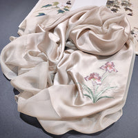 Hand-Embroidered Silk Chiffon Long Scarf