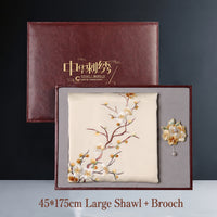 Su Embroidery Silk Cape Shawl with Brooch