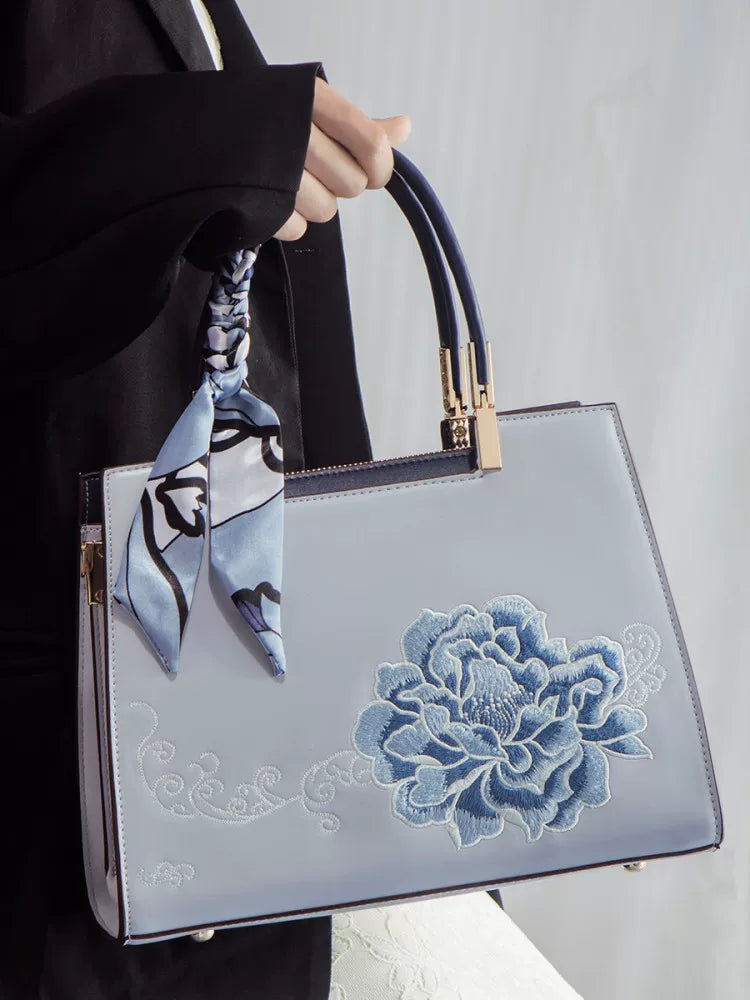 Embroidered Crossbody Top-Handle Bag